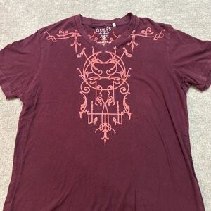 Guess Burgundy and Orange Graphic Tee